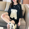 超人気商品 ロング アルファベット プリントTシャツ 三色 ゆったり半袖 ＜U-4019＞