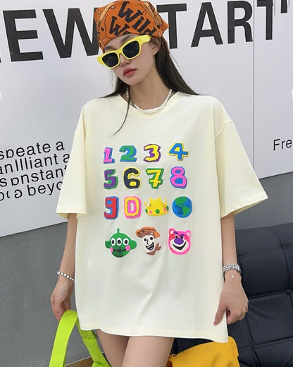 売り切れ必至 プリント三色 個性派 ゆったり 半袖Tシャツ ＜U-8462＞