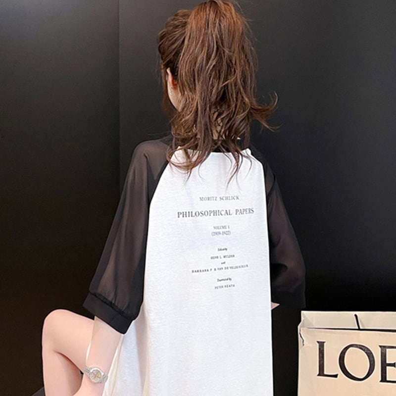 好感度満載 切り替え 美感いっぱい プリント Tシャツ カットソー＜U-3479＞