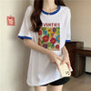 着せ 配色 プリント ロング Tシャツ 四色 ゆったり半袖 ＜U-3019＞