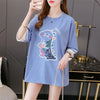 合わせやすい アルファベット ラウンドネック プリントTシャツ ゆったり ワンピース＜U-3992＞