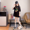 大活躍 ロング ビジューロゴ Tシャツ ゆったり 半袖 三色＜U-2922＞