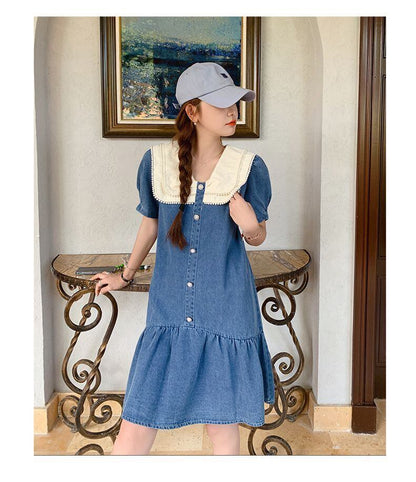 新商品 スウィート 大人可愛い デニム ワンピース<U-8375>