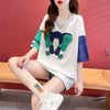 気質漫画カラーマッチング偽ツーピース半袖Tシャツ<U-2997>