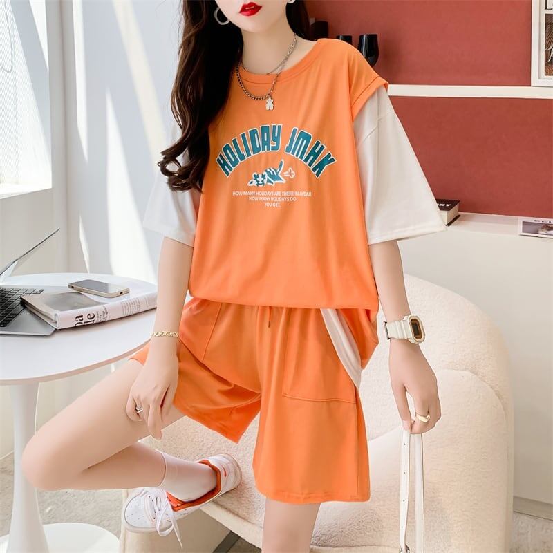 美人度アップ 切り替え チャーミング Tシャツ＋ショートパンツ セットアップ＜U-3615＞