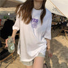 着心地良い プリント アルファベット ロング Tシャツ ゆったり半袖 ＜U-2851＞