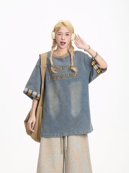 デニム 売れ筋 おすすめ 絶対流行 早い者勝ち カジュアル男女兼用 2色選択 Tシャツ<U-11340>