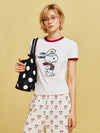 着瘦せ プリント 半袖 配色 カジュアル Tシャツ F-13496