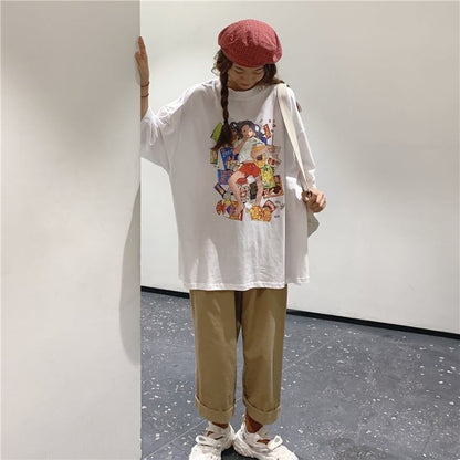 ルーズ 切り替え オシャレ度満点 プリント Tシャツ カットソー＜U-3459＞