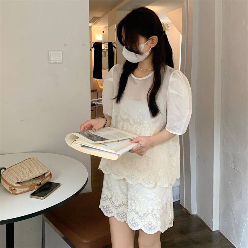 カジュアル 切り替え オシャレ度満点 ブラウス＋ショートパンツ セットアップ＜U-3233＞