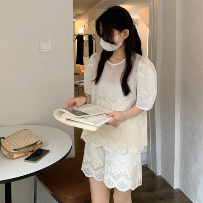 カジュアル 切り替え オシャレ度満点 ブラウス＋ショートパンツ セットアップ＜U-3233＞