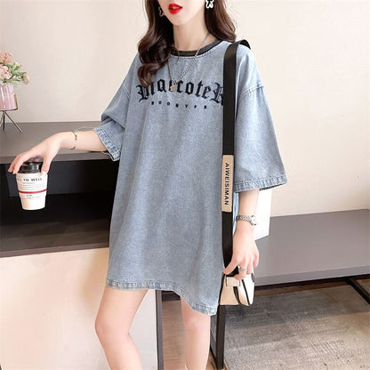 人気商品再入荷 アバンギャルド 着回し力抜群 ルーズ デニム 半袖Tシャツ<U-8804>