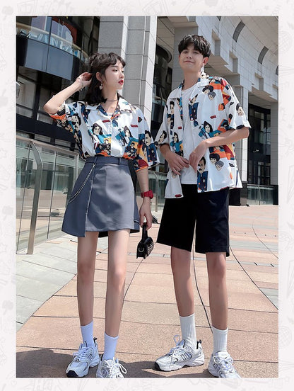 カップル 総柄 ファッショ 半袖 シャツ U-80107