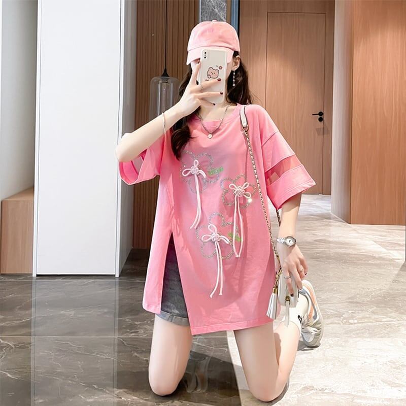 イレギュラー 切り替え カジュアル プリント Tシャツ カットソー＜U-3496＞