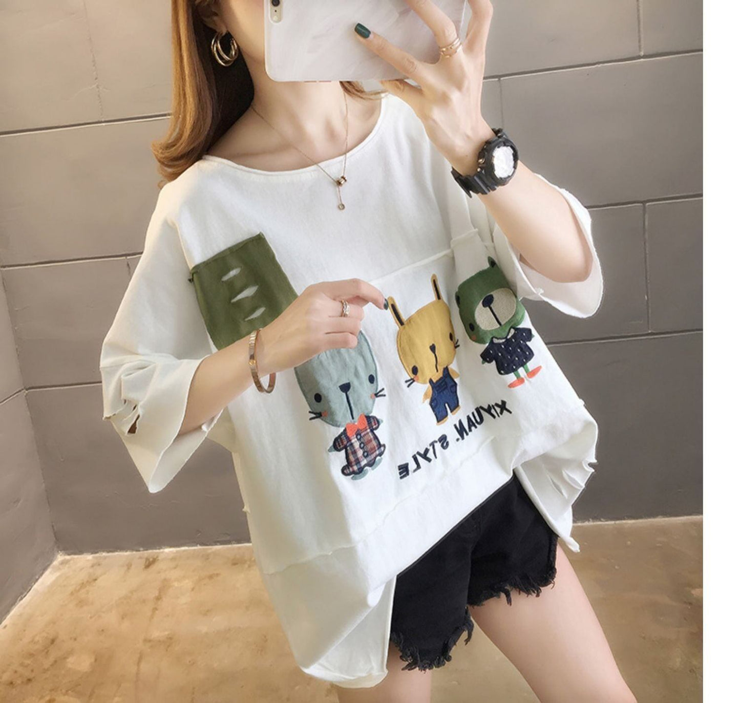絶対欲しい ダメージ加工 個性派 ゆったり 半袖Tシャツ 全3色 ＜U-4949＞