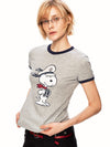 着瘦せ プリント 半袖 配色 カジュアル Tシャツ F-13496