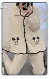 質感のいいホワイト長袖パジャマ2点セット   トップス+パンツセット<U-4403>