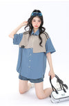期間限定 ファッション 個性派 レイヤード風 切り替え プリント全3色 男女兼用 半袖Tシャツ<U-9044>
