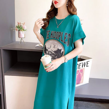 好感度満載 プリント 美感いっぱい Tシャツ カットソー ワンピース＜U-3599＞