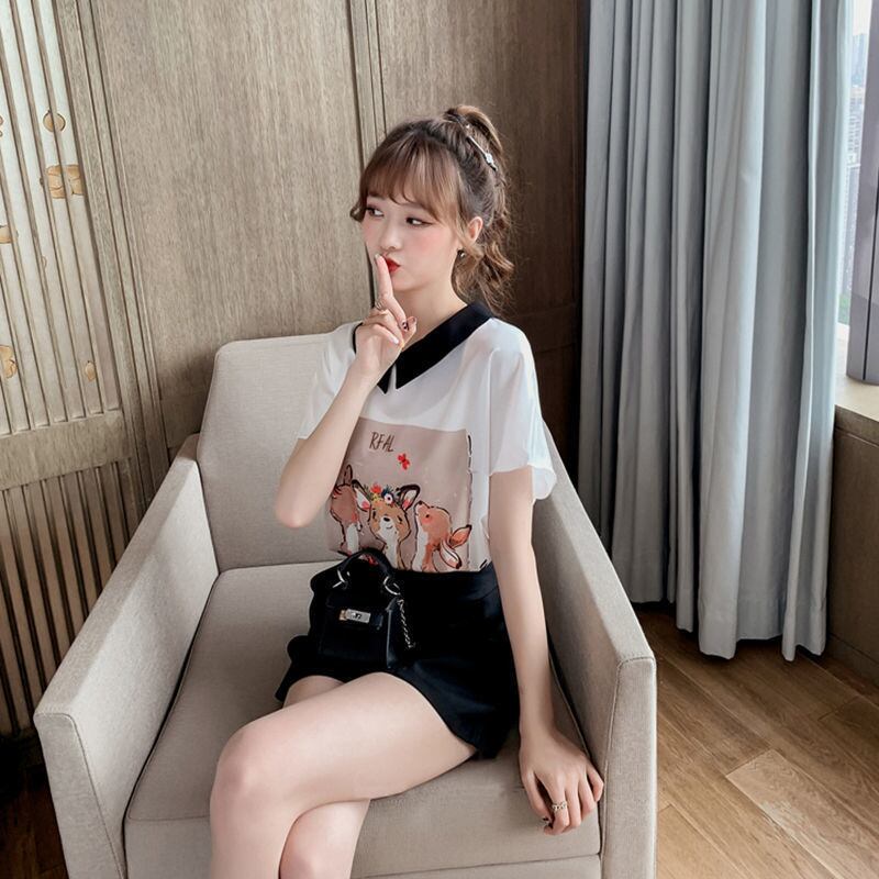 美人度アップ シフォン スウィート 半袖 Tシャツ ショートパンツ セットアップ ＜U-9234＞