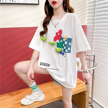 カジュアル プリント 好感度満載 ラウンドネック Tシャツ カットソー＜U-3118＞