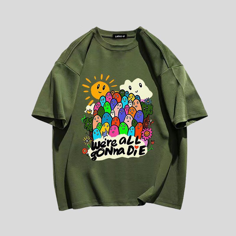 スタイルアップ効果抜群 キュート カジュアル ルーズ プリント全6色 半袖Tシャツ<U-8970>