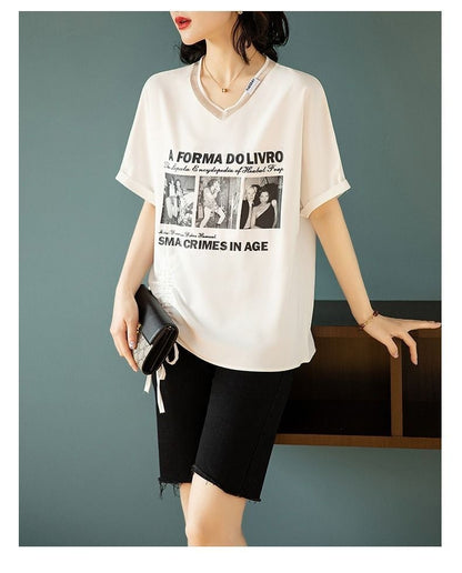 話題沸騰中 ファッション 着回し力抜群 プリント 2色選択 半袖Tシャツ＜U-8621＞