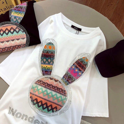 個性的なデザイン カートゥーンプリント 一目惚れ Tシャツ カットソー＜U-3069＞