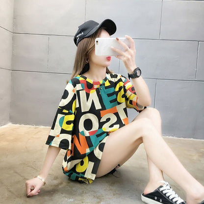 売り切れ必至 カラーマッチング 個性派 プリント全2色 半袖Tシャツ カットソー ＜U-8556＞