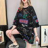 スタイリッシュ 切り替え 一目惚れ プリント Tシャツ カットソー＜U-3540＞
