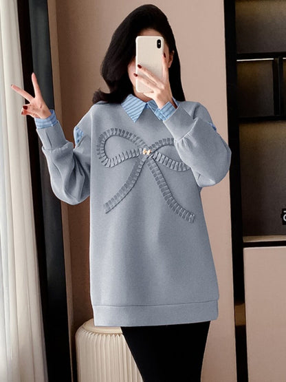 好感度UP レイヤード風 柔らかくて優しい印象 切り替え プラスベルベット 全3色 スウェット＜U-9809＞