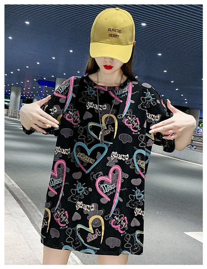 新商品 カジュアル 個性派 プリント ゆったり 半袖Tシャツ＜U-8534＞