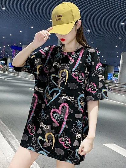 新商品 カジュアル 個性派 プリント ゆったり 半袖Tシャツ＜U-8534＞