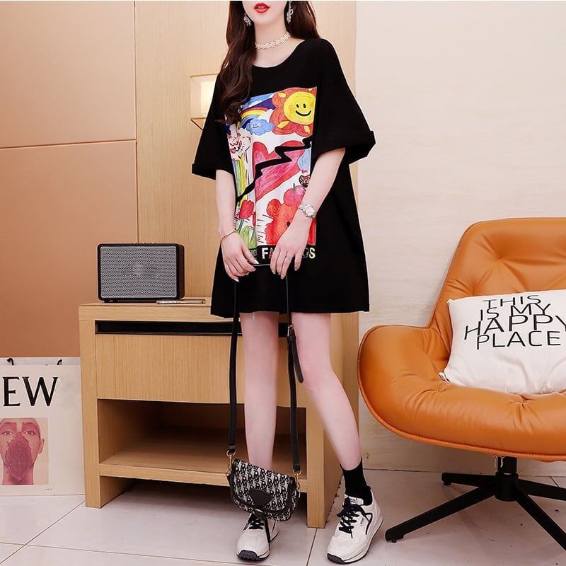 スタイリッシュ 切り替え 一目惚れ プリント Tシャツ カットソー＜U-3531＞
