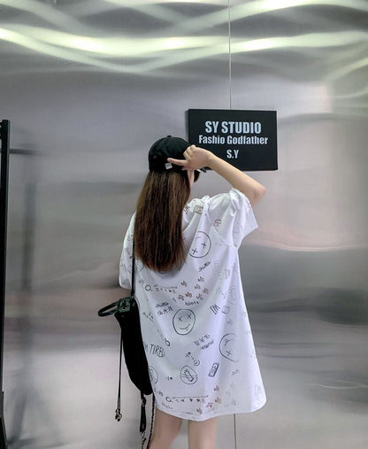 売り切れ必至 ゆったり ファッション感満々 ロング丈 3色半袖Tシャツ＜U-9086＞