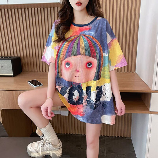 売り切れ必至 絞り染め ファッション プリント 半袖 Tシャツ＜U-8412＞