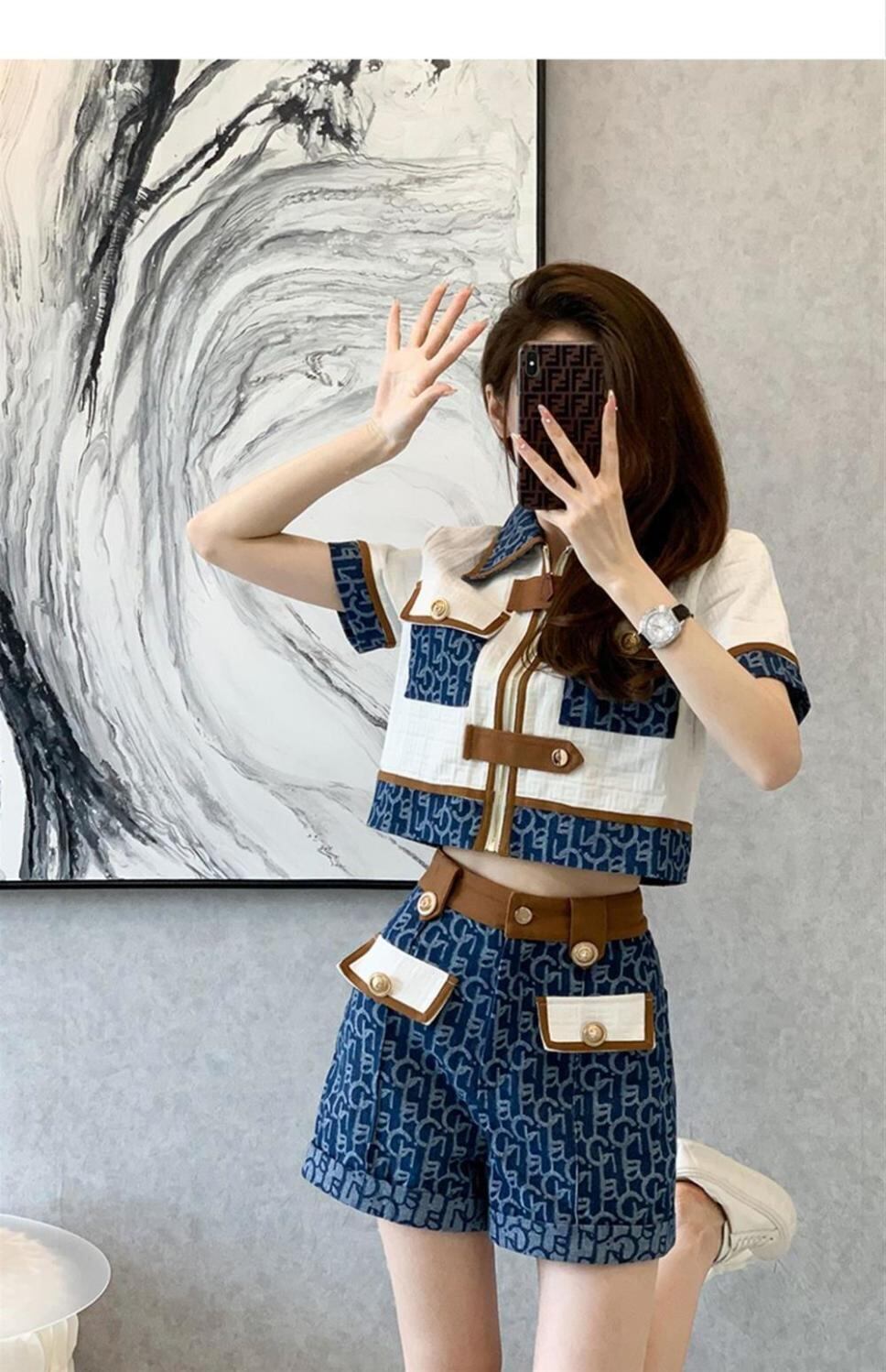 おすすめ おすすめ 話題沸騰中 上質 カジュアル 切り替え 半袖Ｔシャツ ショートパンツ セットアップ <U-11169>