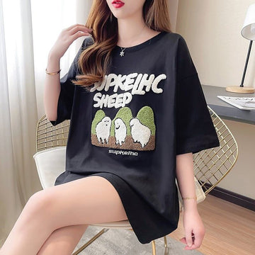 合わせやすい 切り替え チャーミング プリント Tシャツ カットソー＜U-3480＞