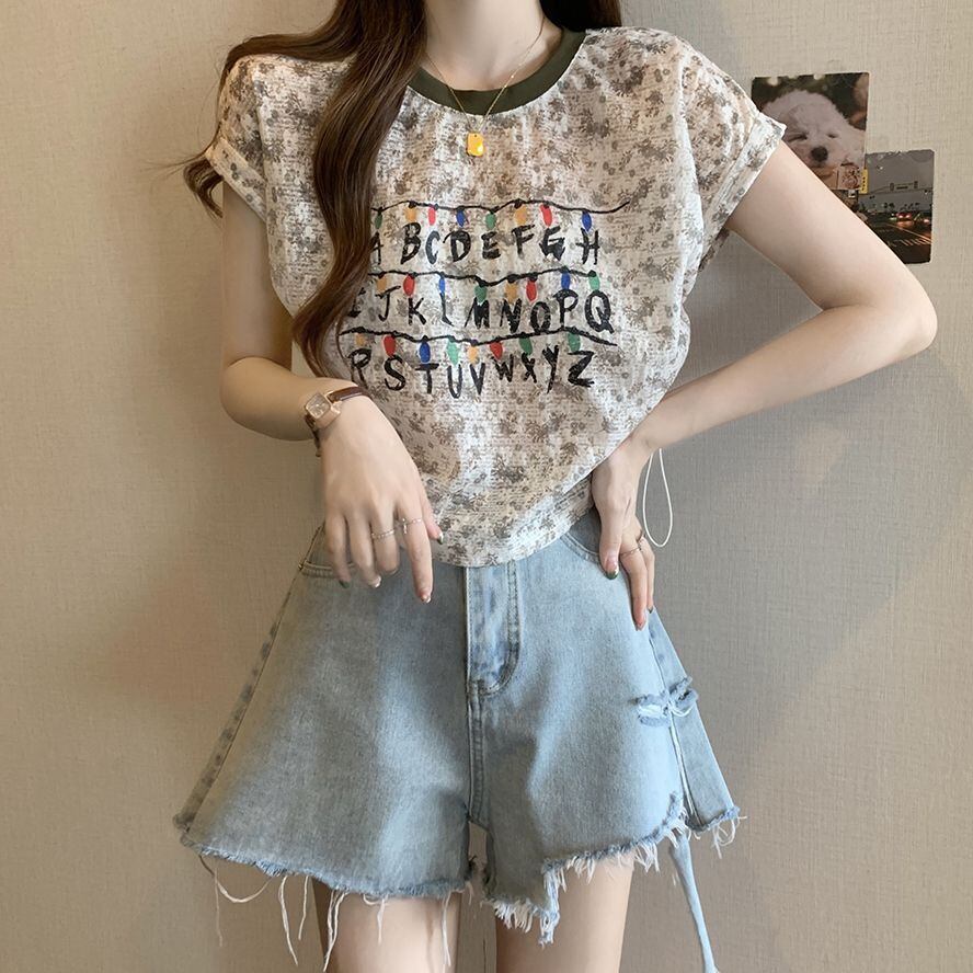 好感度UP カジュアル 大人可愛い プリント 全2色 半袖 Tシャツ＜U-8822＞