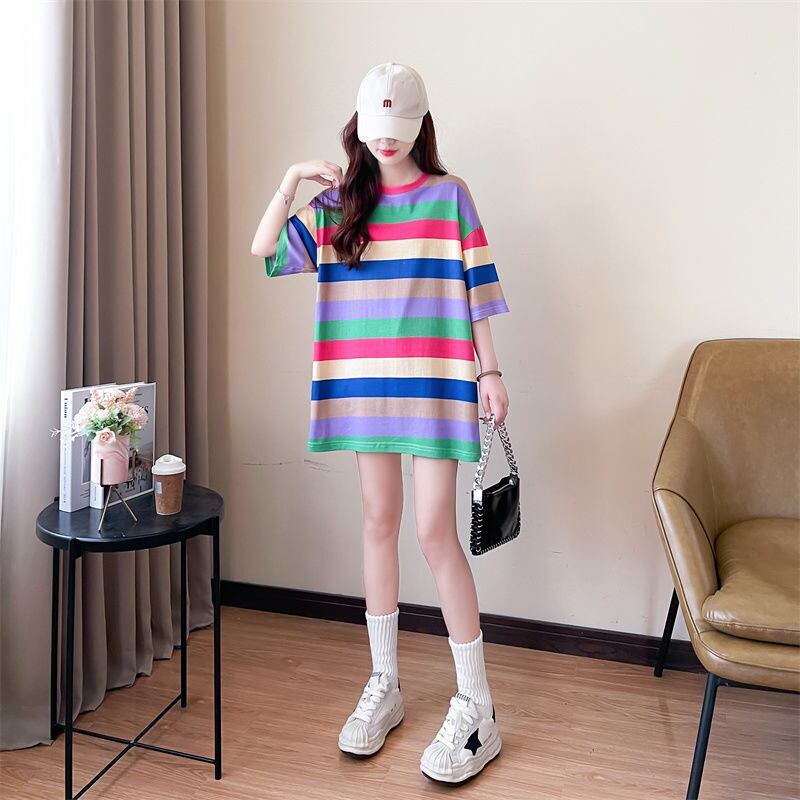 新商品 ストライプ柄 定番シンプル Tシャツ ゆったり半袖＜U-8700＞