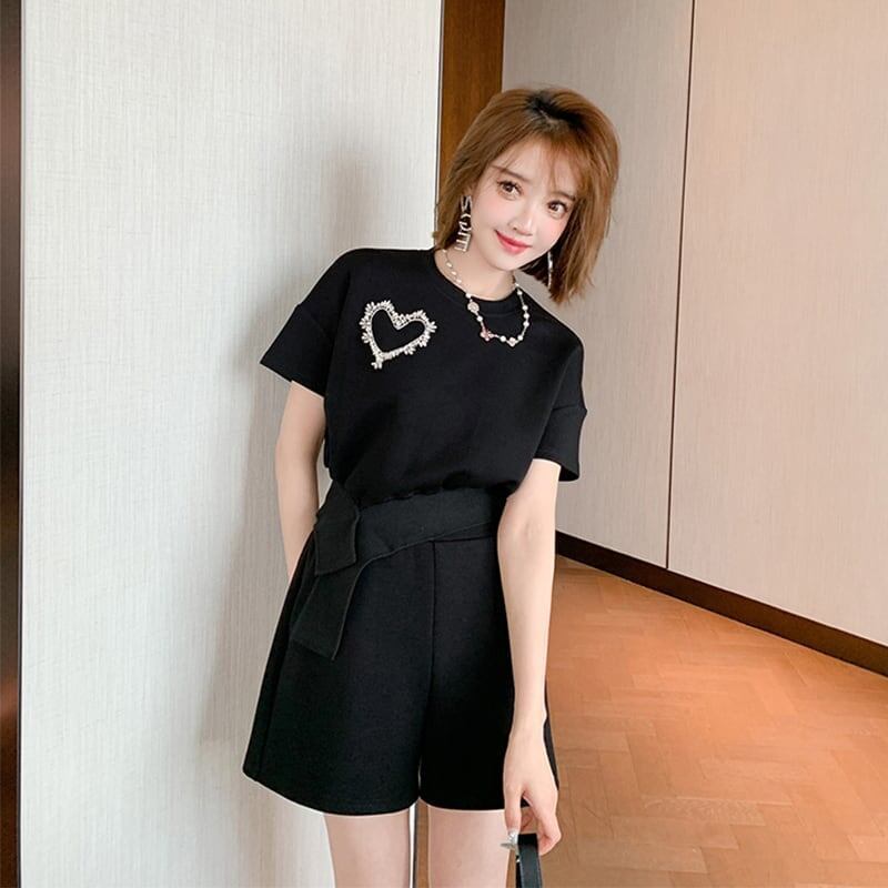 オシャレ度満点 切り替え 一目惚れ Tシャツ＋ショートパンツ セットアップ＜U-3573＞