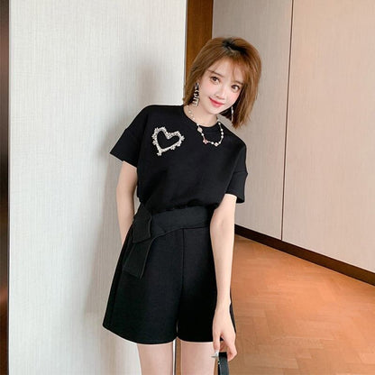 オシャレ度満点 切り替え 一目惚れ Tシャツ＋ショートパンツ セットアップ＜U-3573＞