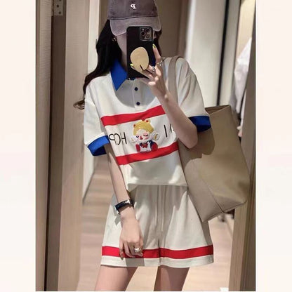 数量限定 プリント切り替え カジュアル 半袖Ｔシャツⅹパンツセット全2色 <U-8665>
