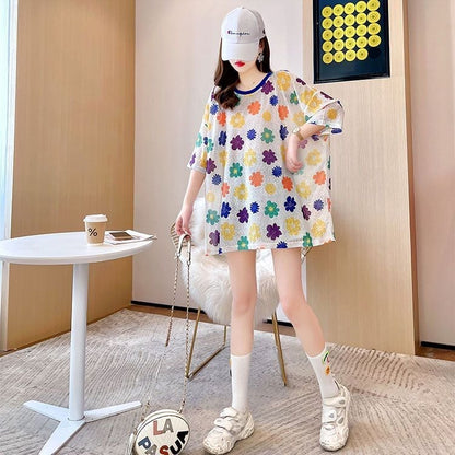 大人可愛い 半袖 紫外線対策 ラウンドネック ルーズ Tシャツ ＜U-8642＞