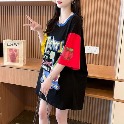 おすすめ アルファベット 個性派 プリントTシャツ ゆったり半袖＜U-8090＞