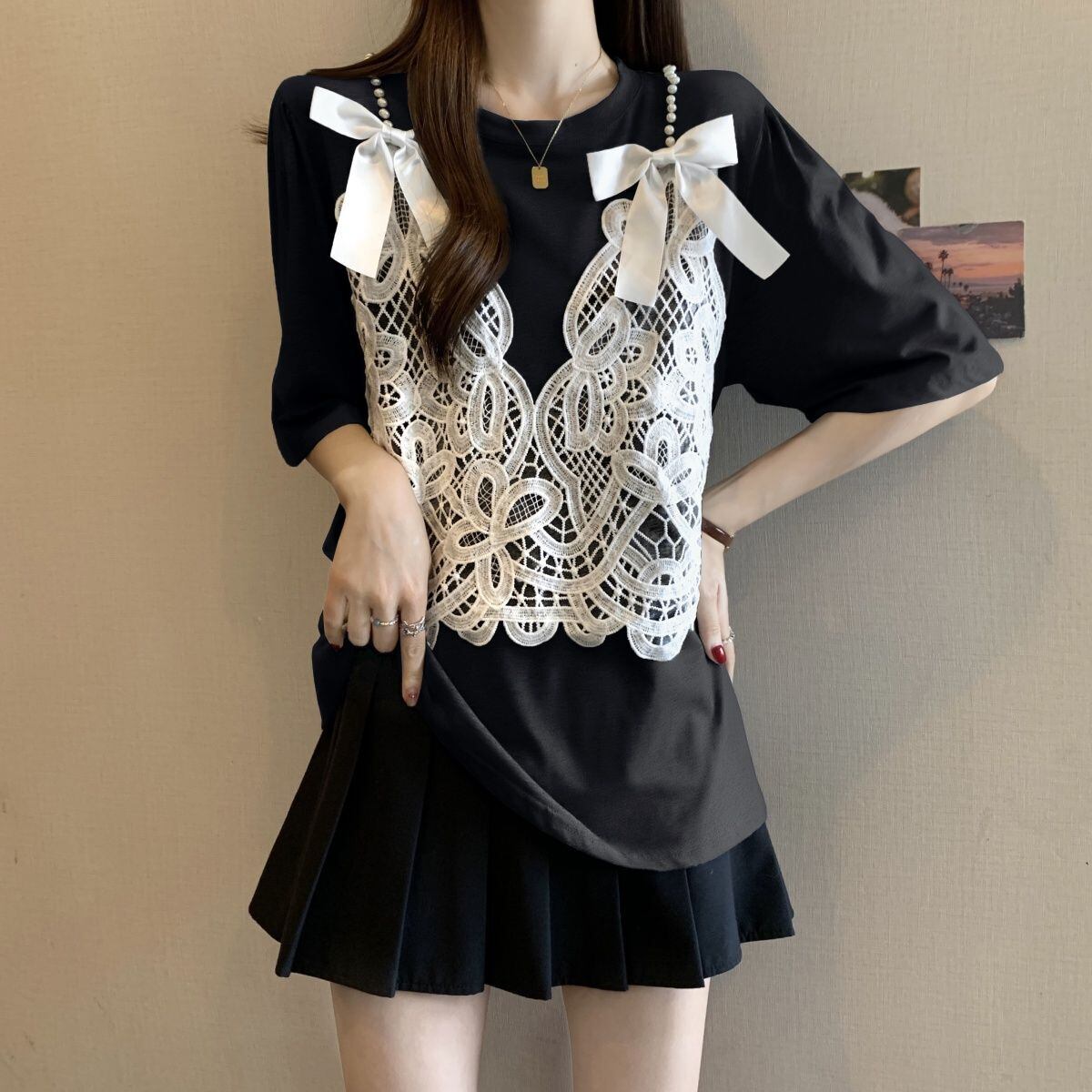 ファッション感満々 ロング丈 ゆったり 2色半袖Tシャツ＜U-10995＞