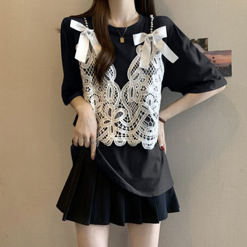 ファッション感満々 ロング丈 ゆったり 2色半袖Tシャツ＜U-10995＞