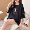 質感のいい 刺Tシャツ ラウンドネック 白 黒 ゆったり半袖＜U-3013＞