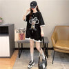 気質ルーズ漫画プリントミッドレングス半袖Tシャツ<U-3026>