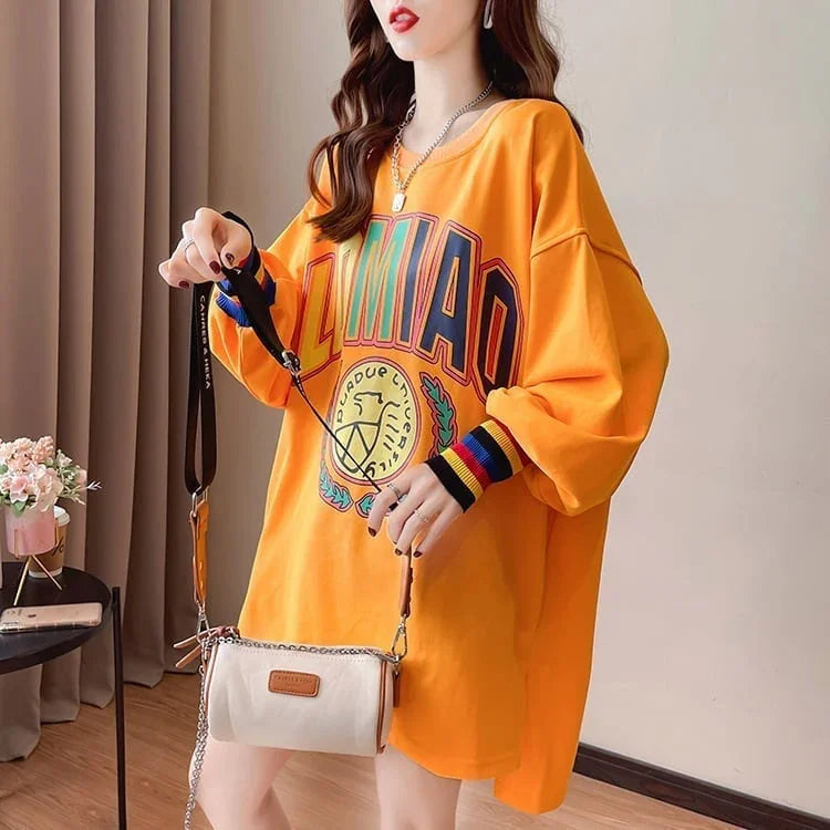 着せ グラフィックプリント 虹色 ロング長袖Tシャツ 三色トップス＜U-4107＞